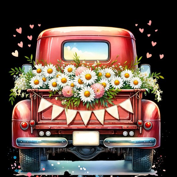 Red Truck Kitchen Towel Set, Floral Dish Towels, Couples Towel Set - Picture 3 of 10